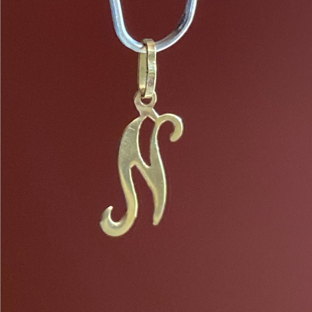 14K Yellow Gold Initial Letter N Pendant Charm Bracelet Alphabet Letter N